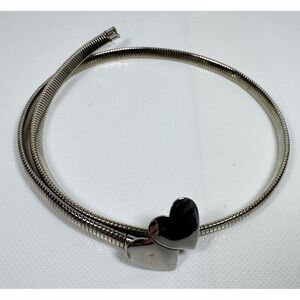 Vintage Silver Tone Metal Snake Chain Double Heart Cinch Belt 24" Stretch